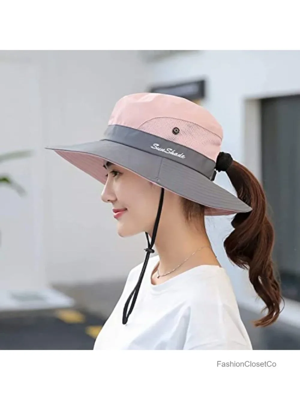 Wide Brim Safari Sun Hat with Ponytail Hole, UPF 50+ Foldable Fishing Hat